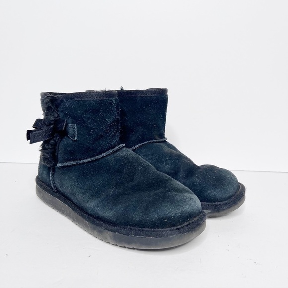 UGG Koolaburra Black Single Bow Shearling Winter Snow Boots Size 3 Little Girls - Picture 1 of 4